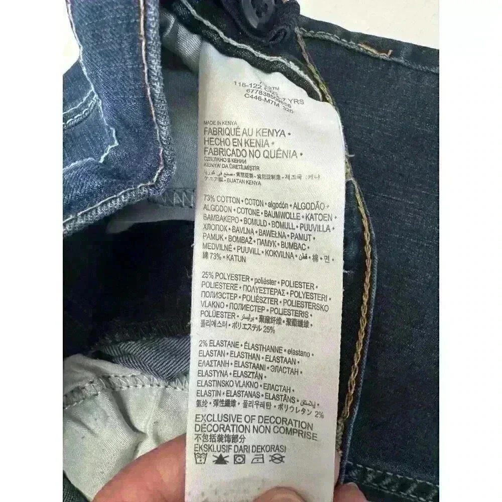 Levis 512 Slim Taper Kids Jeans Dark Wash Blue Size 7 Regular Adjustable Waist - Picture 12 of 15